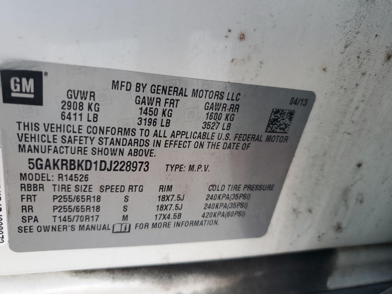 2013 Buick Enclave VIN: 5GAKRBKD1DJ228973 Lot: 81066394