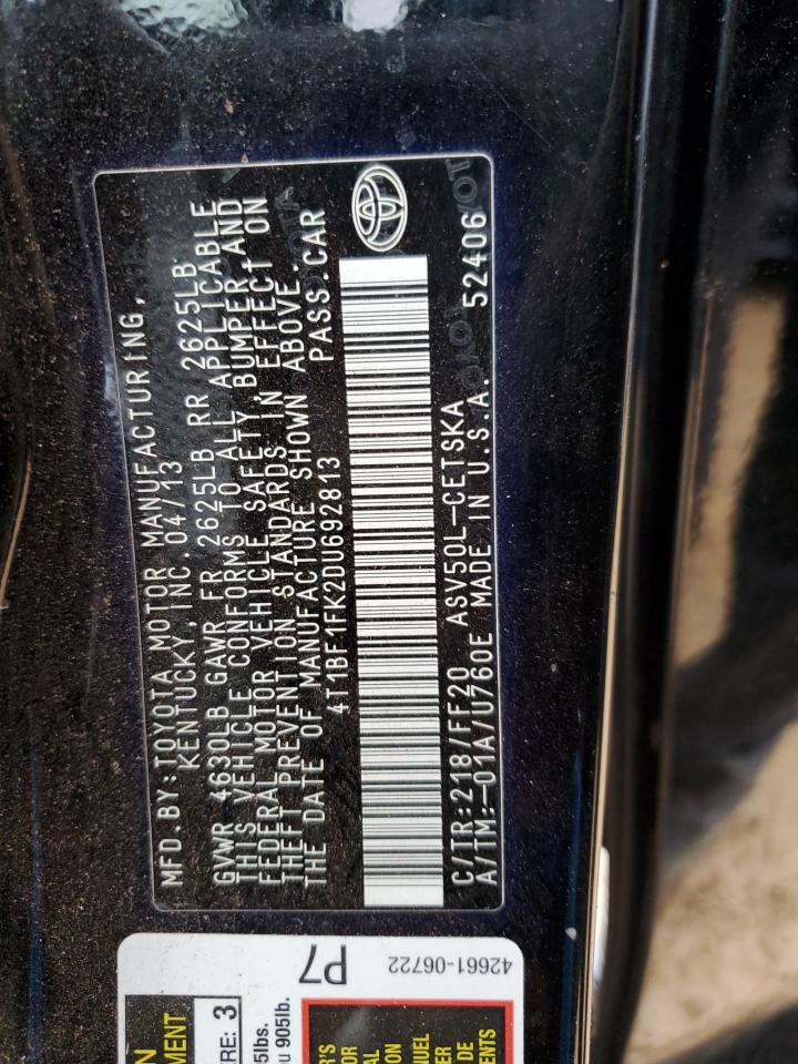 VIN 4T1BF1FK2DU692813 2013 TOYOTA CAMRY no.12