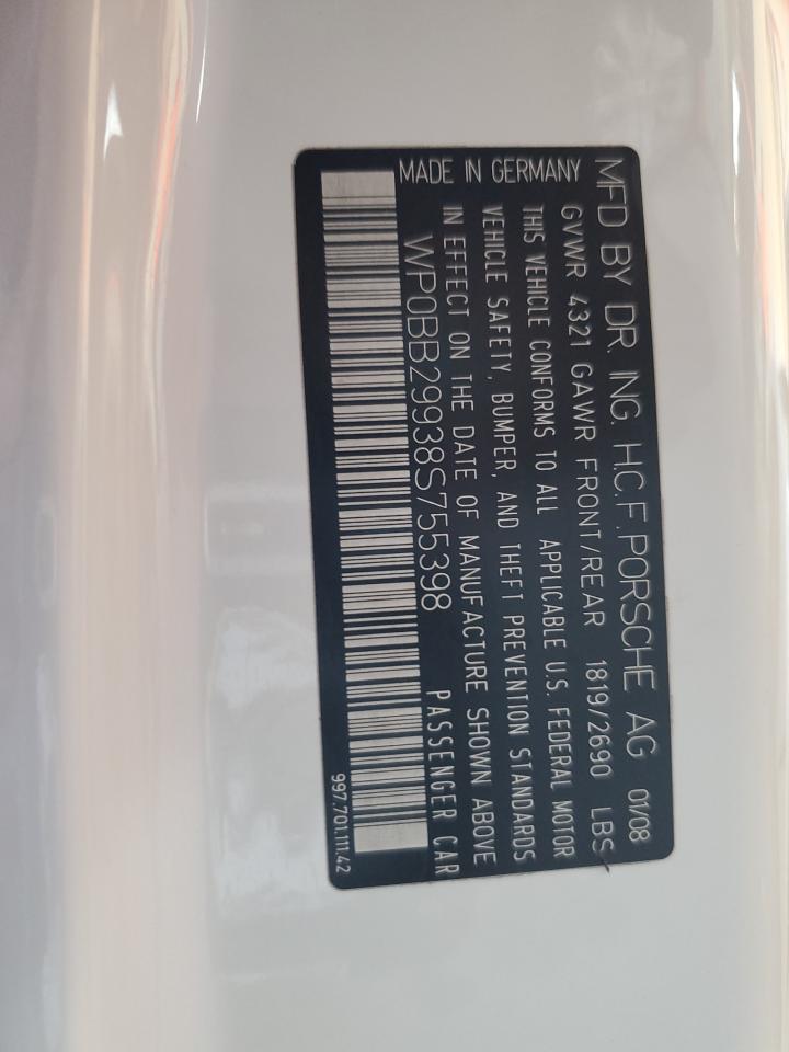 2008 Porsche 911 Targa S VIN: WP0BB29938S755398 Lot: 81647364