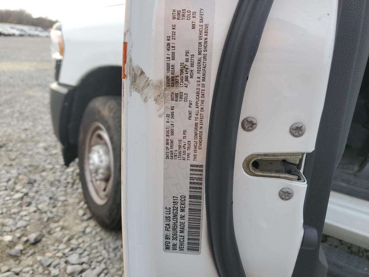2022 Ram 2500 Tradesman VIN: 3C6UR5HJ3NG321817 Lot: 57461855