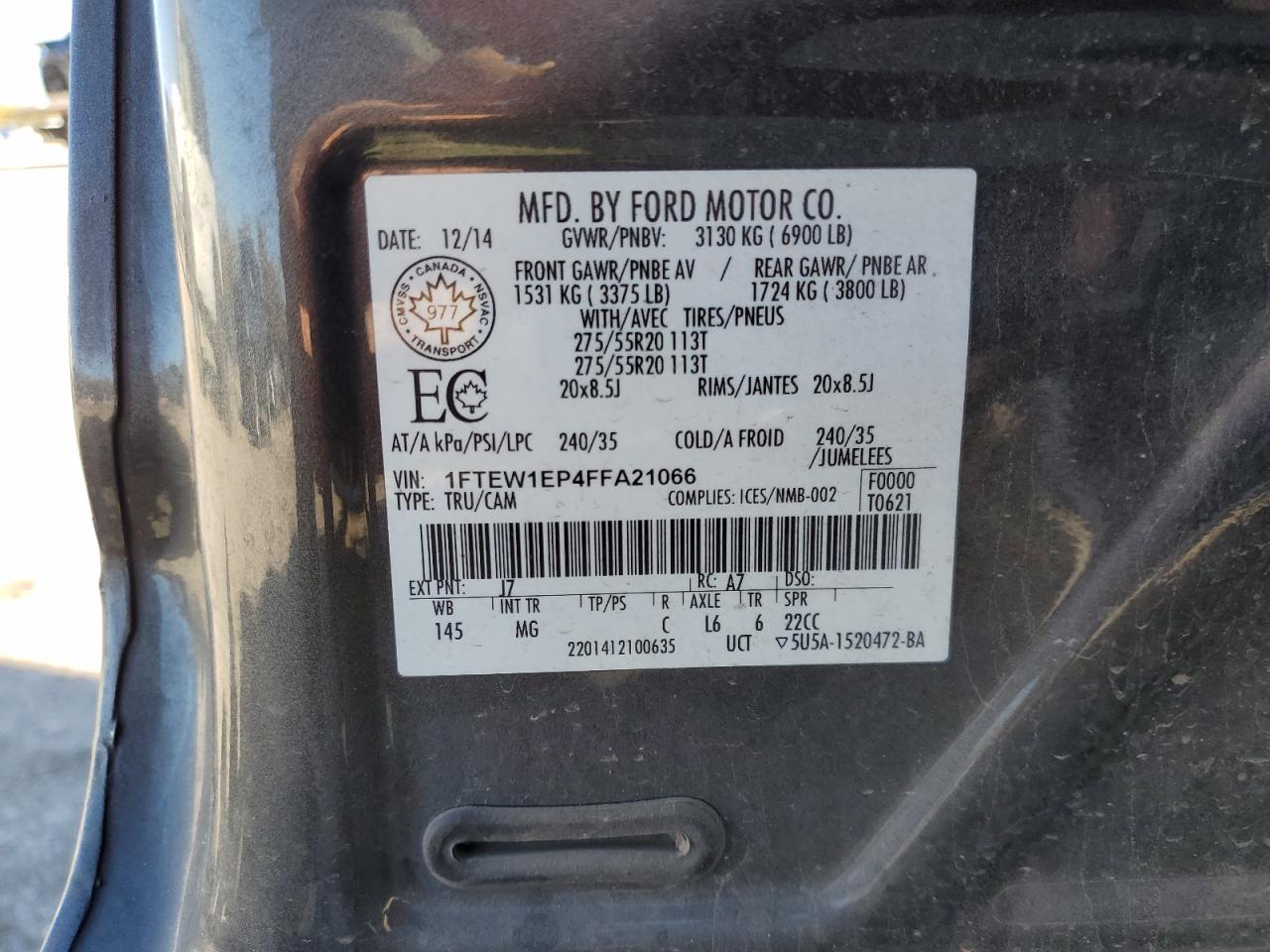 VIN 1FTEW1EP4FFA21066 2015 FORD F-150 no.12