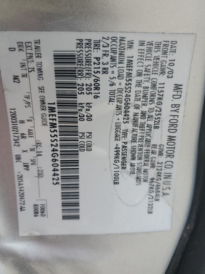 2004 Mercury Sable Ls Premium VIN: 1MEFM55S24G604425 Lot: 79521604