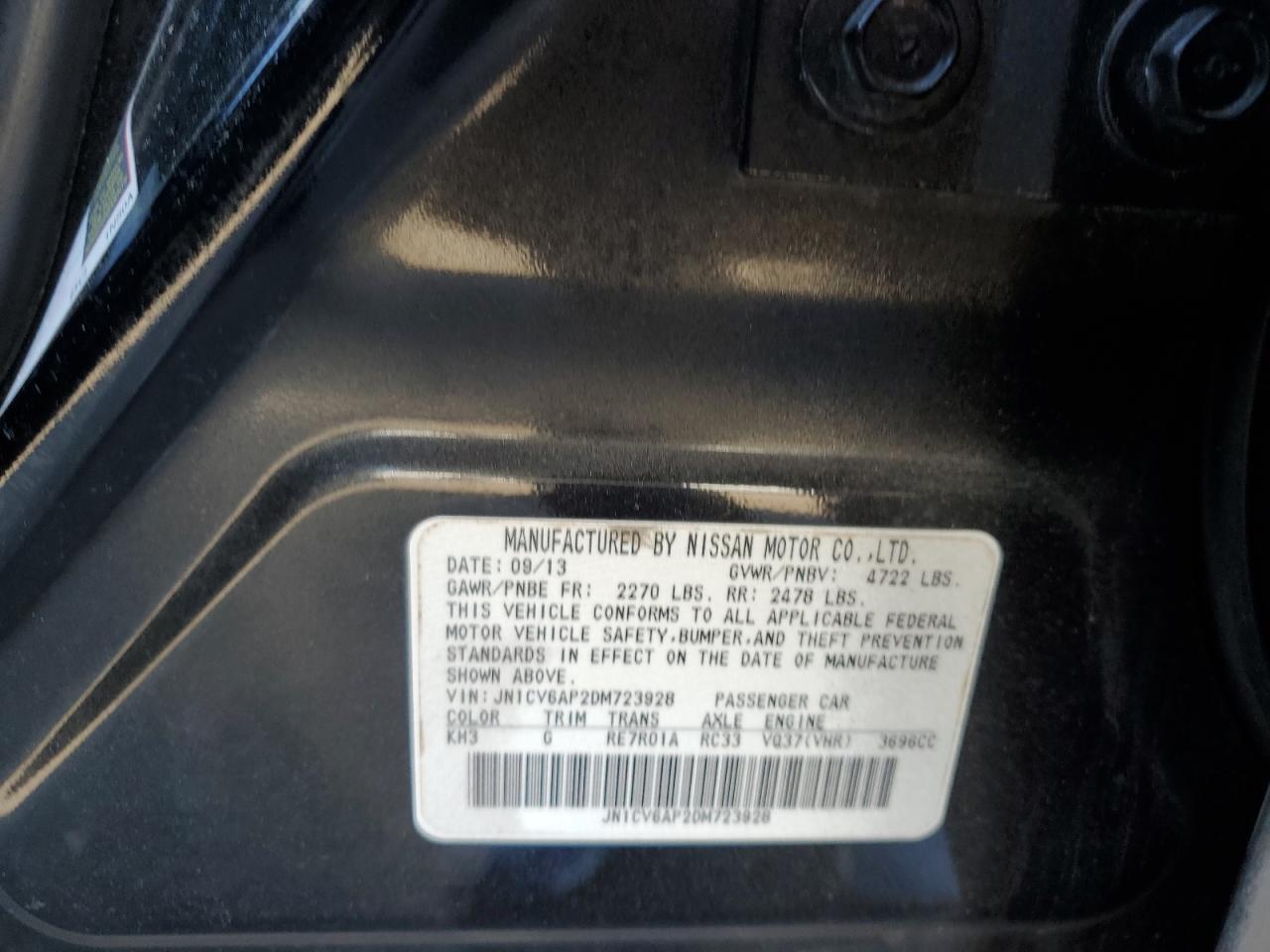 2013 Infiniti G37 Base VIN: JN1CV6AP2DM723928 Lot: 79648414