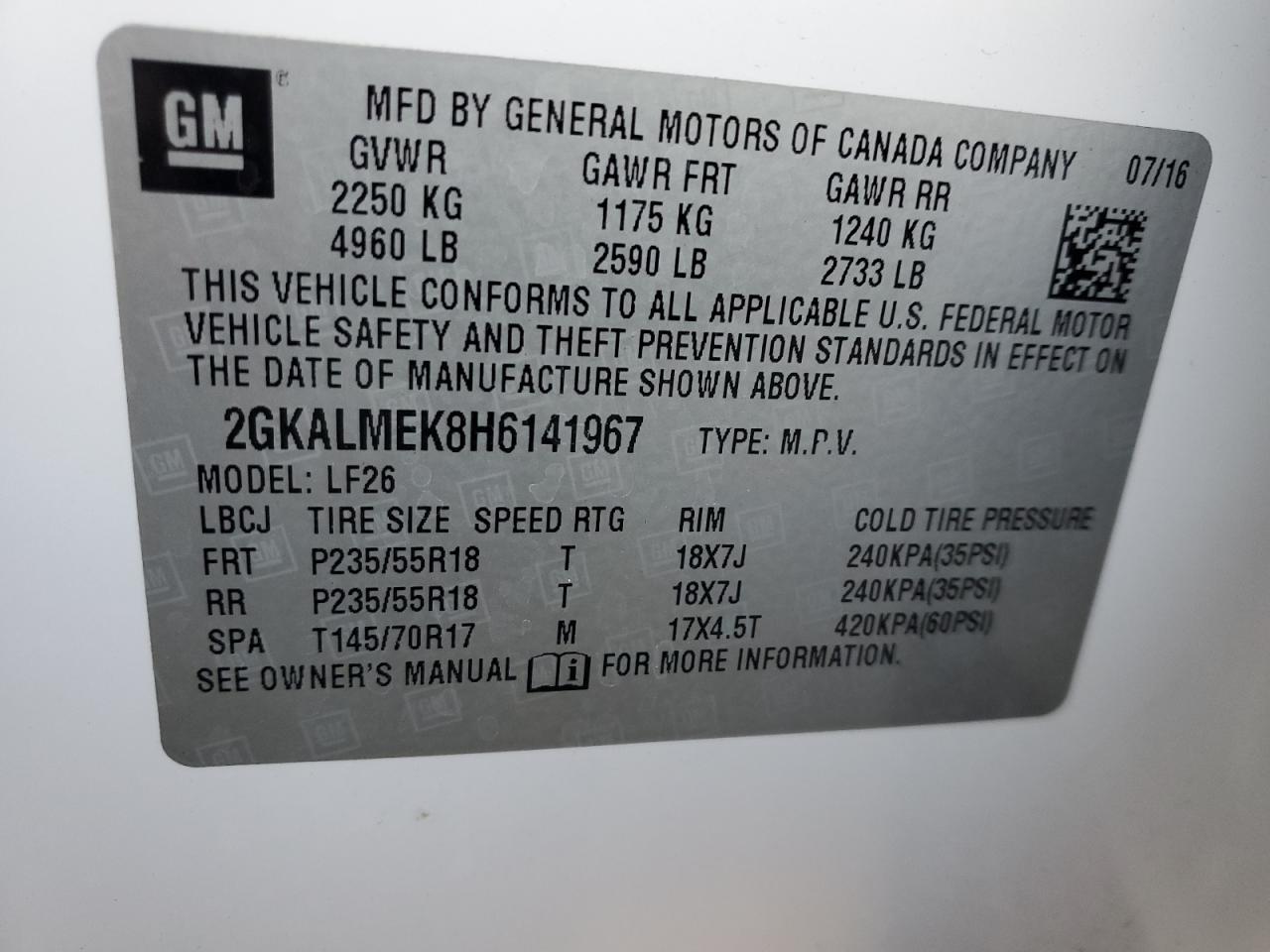 2017 GMC Terrain Sle VIN: 2GKALMEK8H6141967 Lot: 81168064