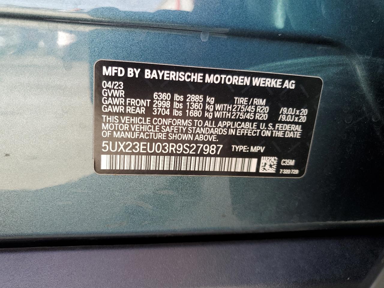 VIN 5UX23EU03R9S27987 2024 BMW X5 no.13