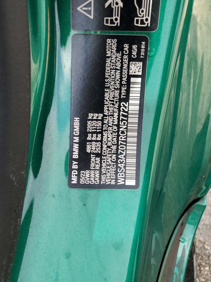 2024 BMW M4 Competition VIN: WBS43AZ07RCN57722 Lot: 79578834