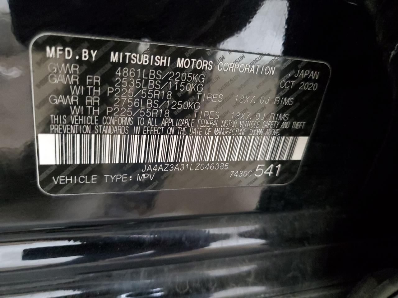 2020 Mitsubishi Outlander Se VIN: JA4AZ3A31LZ046385 Lot: 78813704