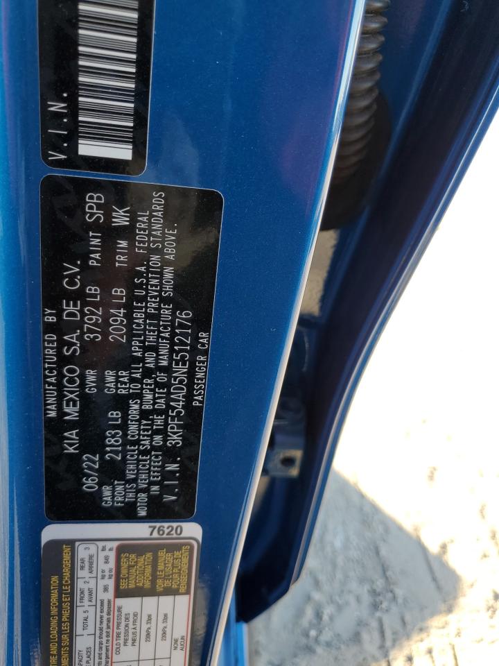 2022 Kia Forte Gt Line VIN: 3KPF54AD5NE512176 Lot: 82711384
