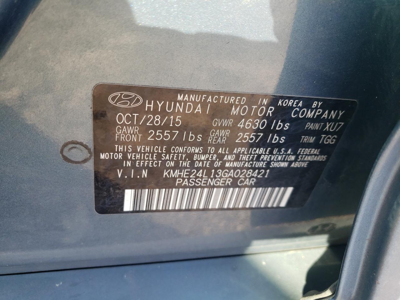 2016 Hyundai Sonata Hybrid VIN: KMHE24L13GA028421 Lot: 76568704