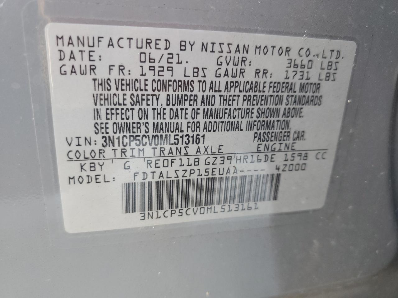 VIN 3N1CP5CV0ML513161 2021 NISSAN KICKS no.13