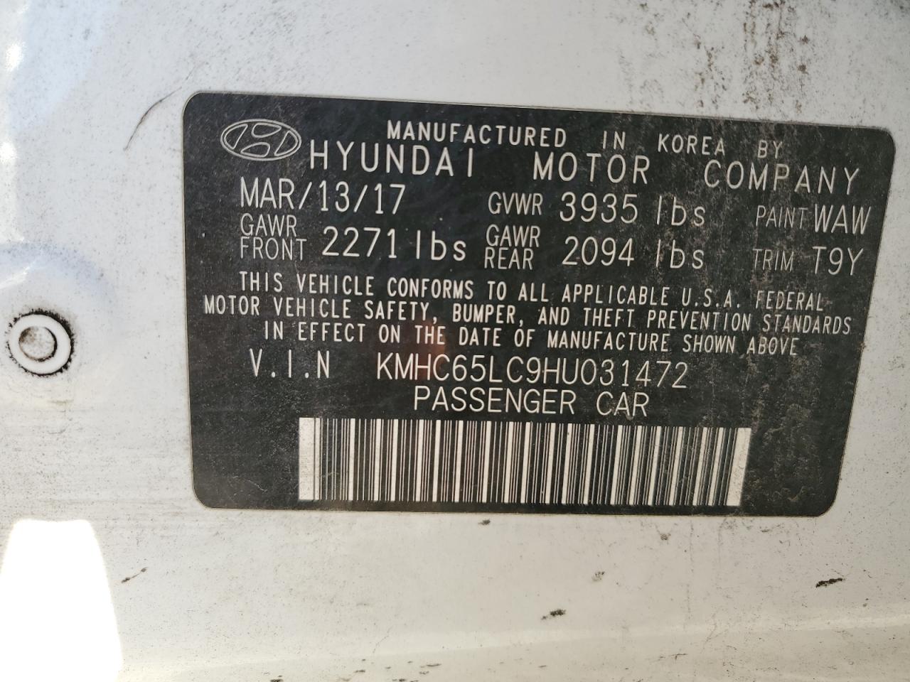 2017 Hyundai Ioniq Blue VIN: KMHC65LC9HU031472 Lot: 80859004