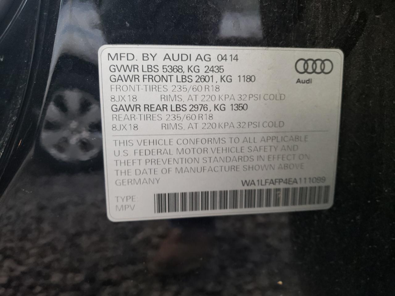 2014 Audi Q5 Premium Plus VIN: WA1LFAFP4EA111099 Lot: 82232664