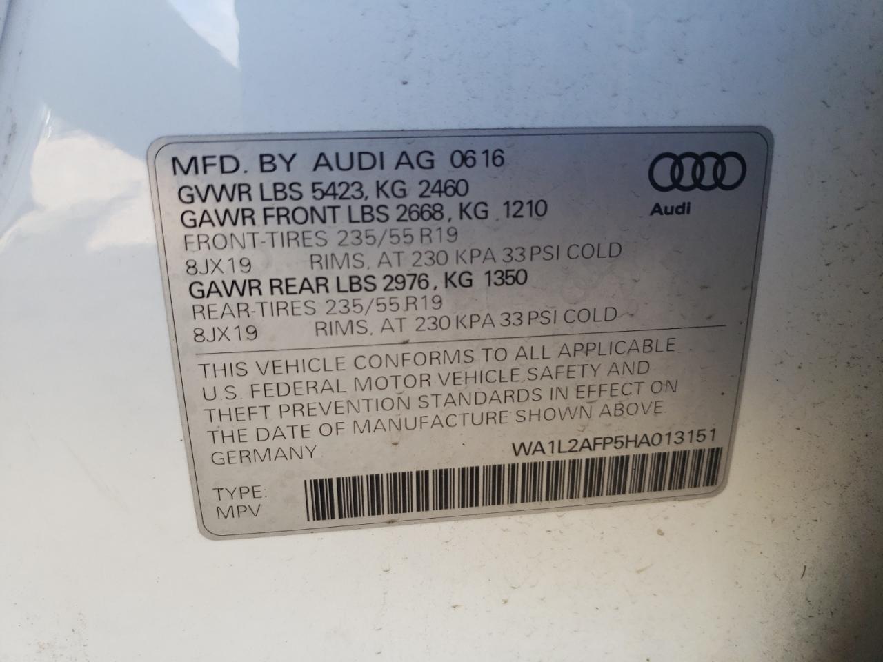 2017 Audi Q5 Premium Plus VIN: WA1L2AFP5HA013151 Lot: 78533584