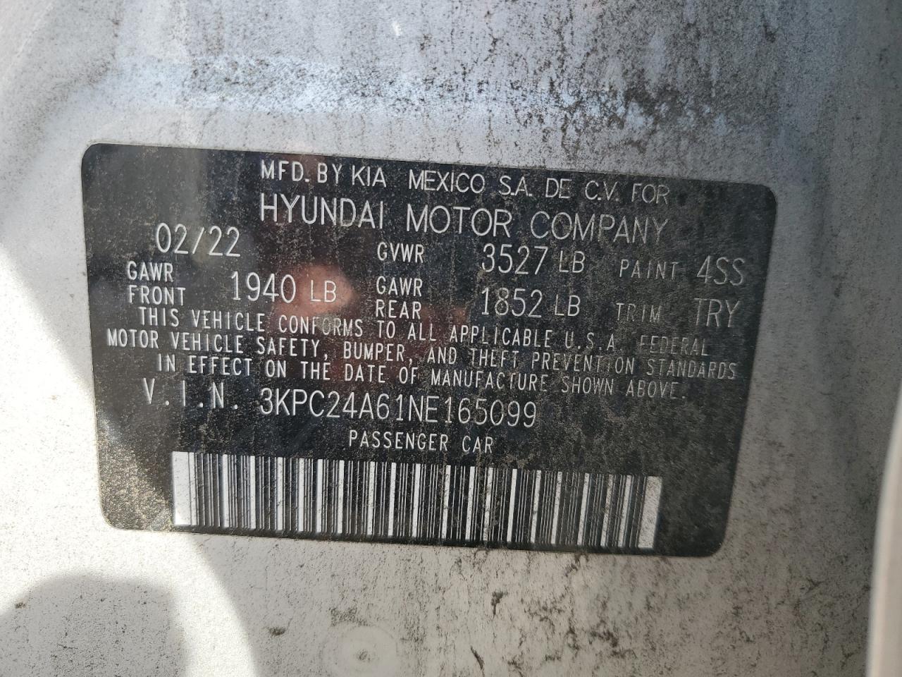 2022 Hyundai Accent Se VIN: 3KPC24A61NE165099 Lot: 80226734