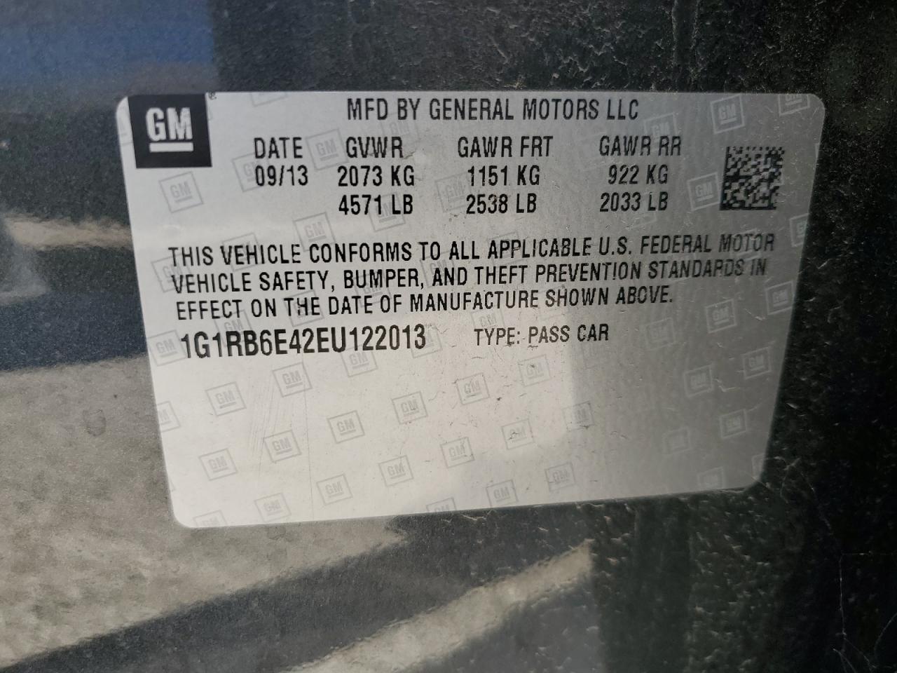 2014 Chevrolet Volt VIN: 1G1RB6E42EU122013 Lot: 78709194