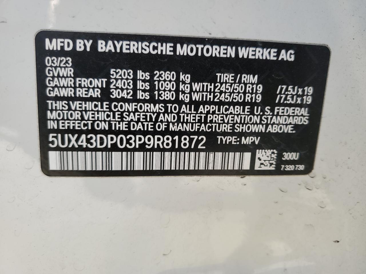 VIN 5UX43DP03P9R81872 2023 BMW X3 no.13