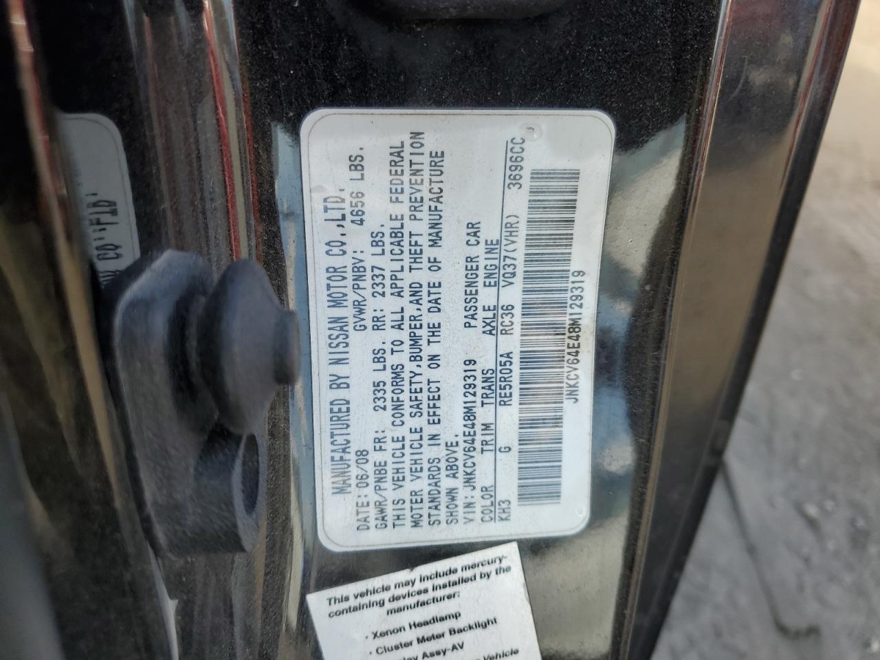 2008 Infiniti G37 Base VIN: JNKCV64E48M129319 Lot: 78998574