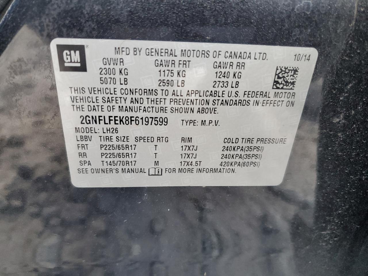 VIN 2GNFLFEK8F6197599 2015 CHEVROLET EQUINOX no.13