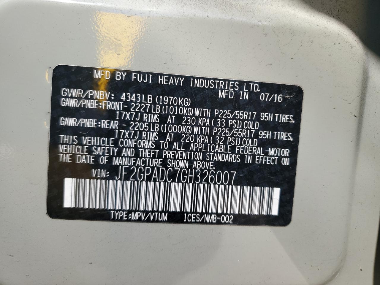 2016 Subaru Crosstrek Premium VIN: JF2GPADC7GH326007 Lot: 79217834