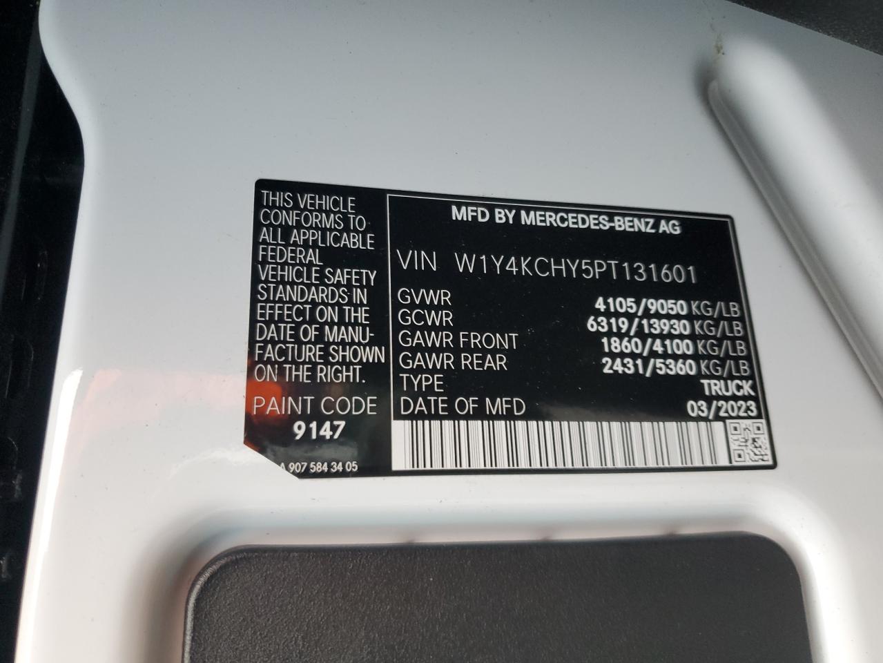 2023 Mercedes-Benz Sprinter 2500 VIN: W1Y4KCHY5PT131601 Lot: 81798814