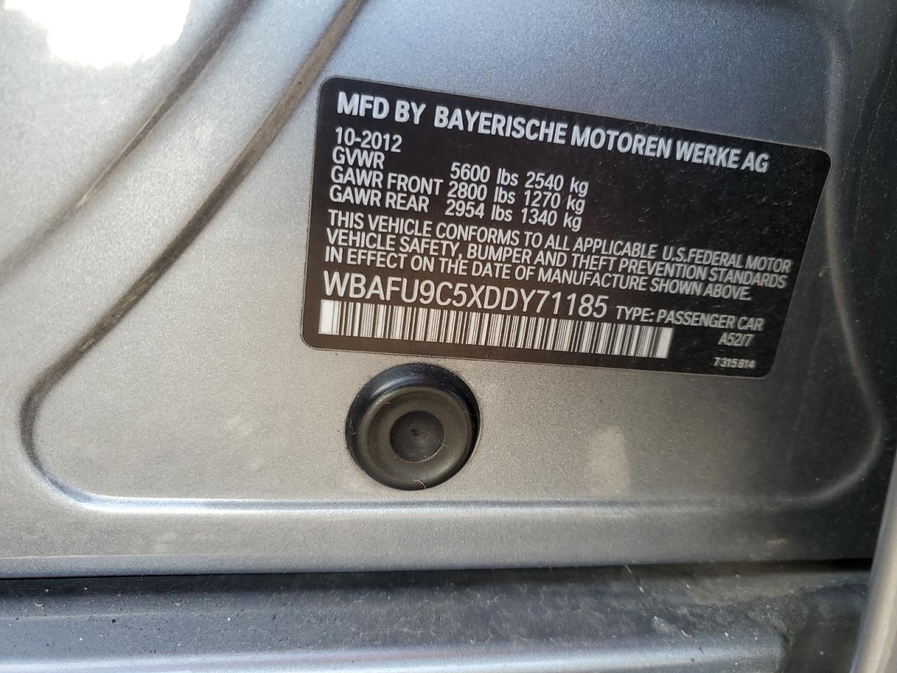 2013 BMW 550 Xi VIN: WBAFU9C5XDDY71185 Lot: 81207444