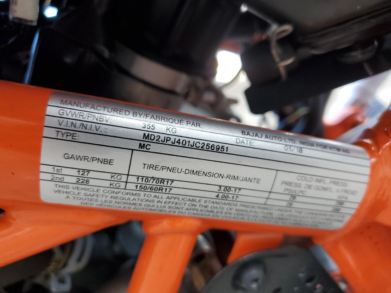 2018 Ktm 390 Duke VIN: MD2JPJ401JC256951 Lot: 78608934