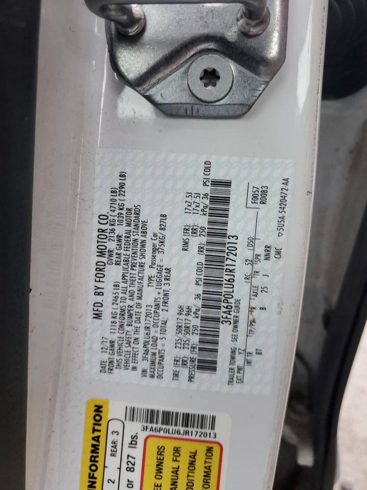 2018 Ford Fusion Se Hybrid VIN: 3FA6P0LU6JR172013 Lot: 80559554