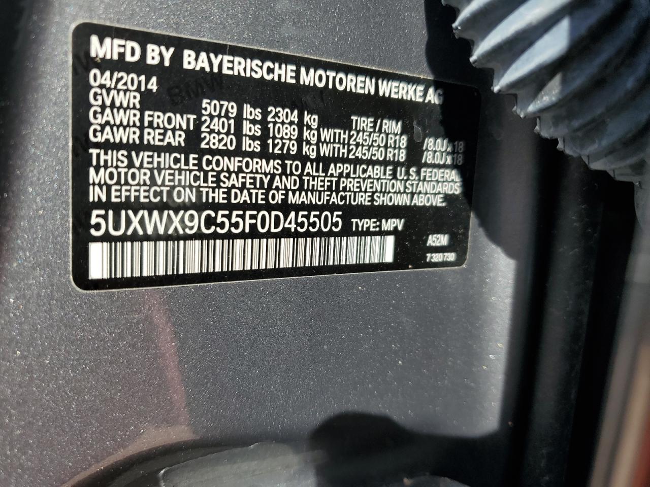 VIN 5UXWX9C55F0D45505 2015 BMW X3 no.13