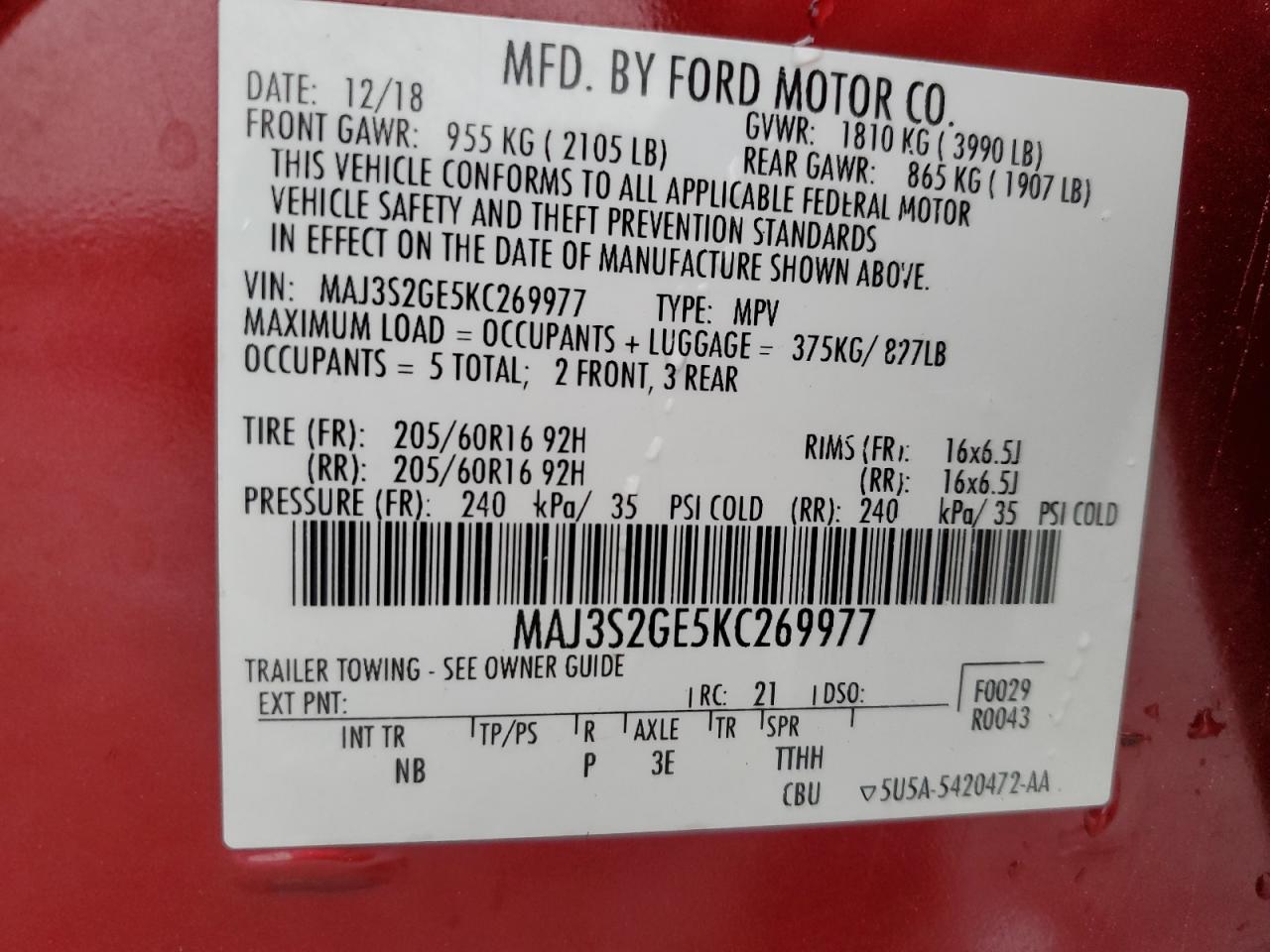 2019 Ford Ecosport Se VIN: MAJ3S2GE5KC269977 Lot: 80426554