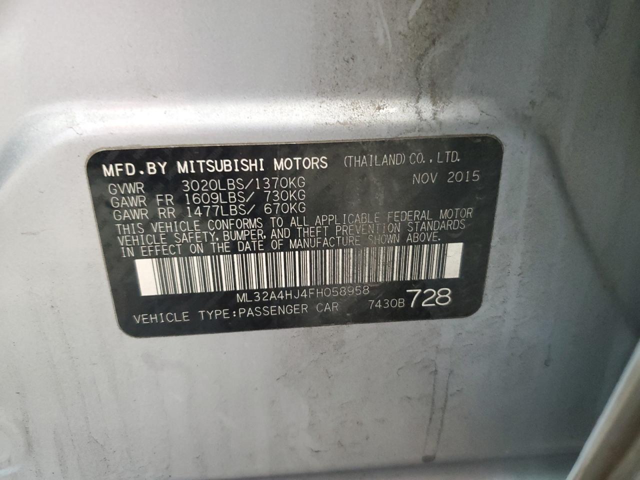 VIN ML32A4HJ4FH058958 2015 MITSUBISHI MIRAGE no.13