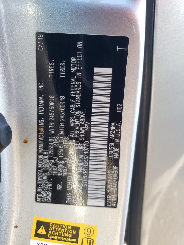 VIN 5TDBZRFH3KS710770 2019 TOYOTA HIGHLANDER no.13