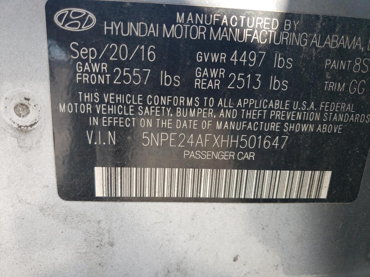 VIN 5NPE24AFXHH501647 2017 HYUNDAI SONATA no.13