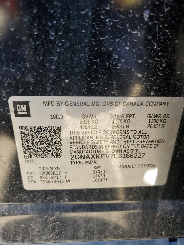 2020 Chevrolet Equinox Lt VIN: 2GNAXKEV7L6166227 Lot: 80210984