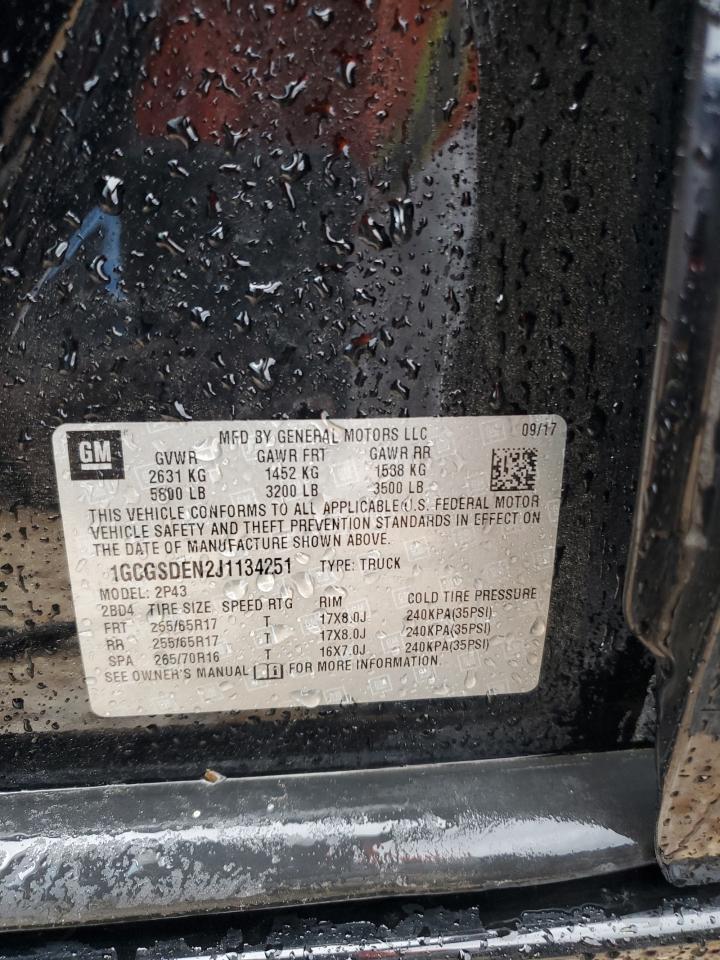 2018 Chevrolet Colorado Z71 VIN: 1GCGSDEN2J1134251 Lot: 80636874