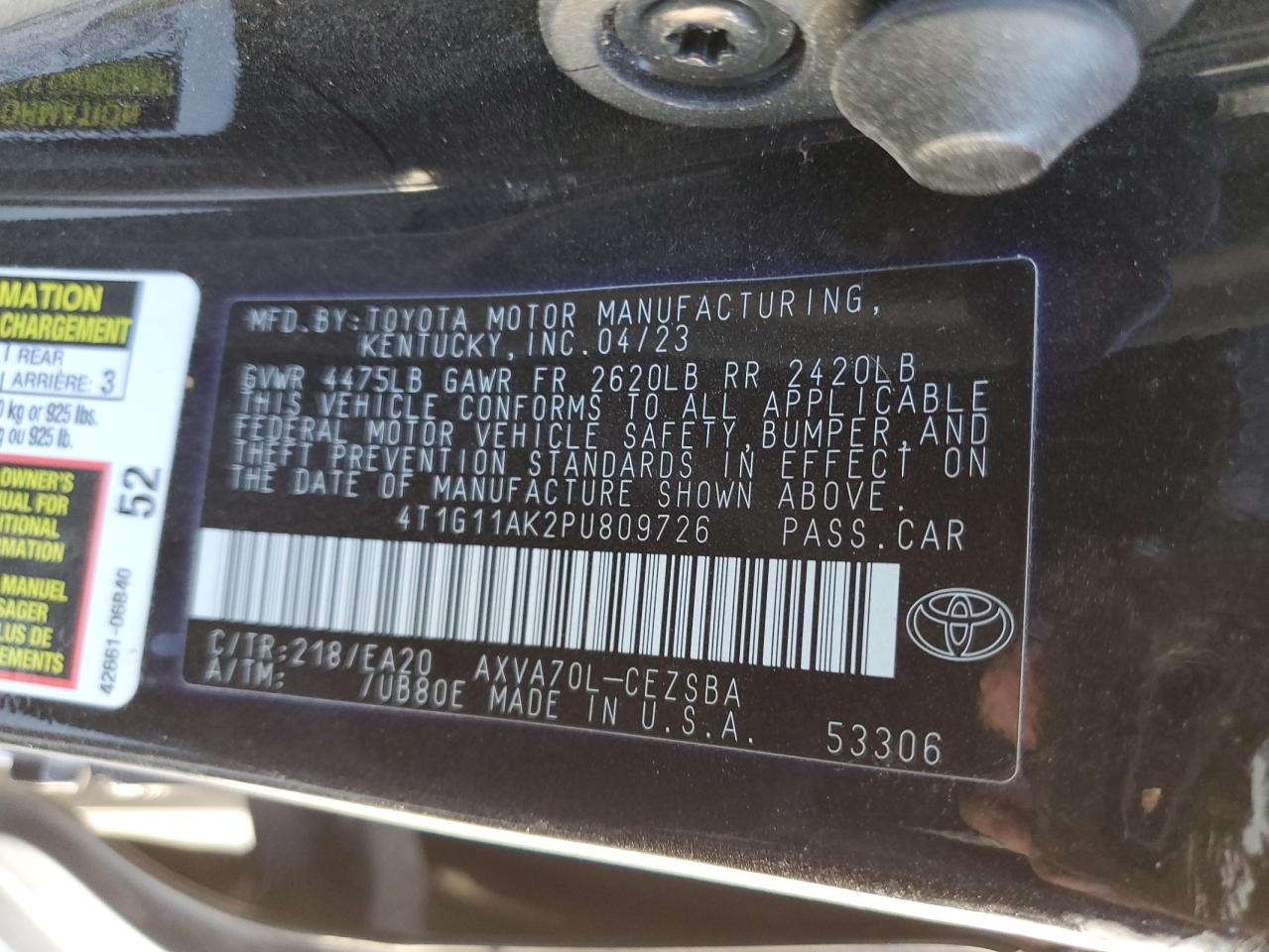 VIN 4T1G11AK2PU809726 2023 TOYOTA CAMRY no.13