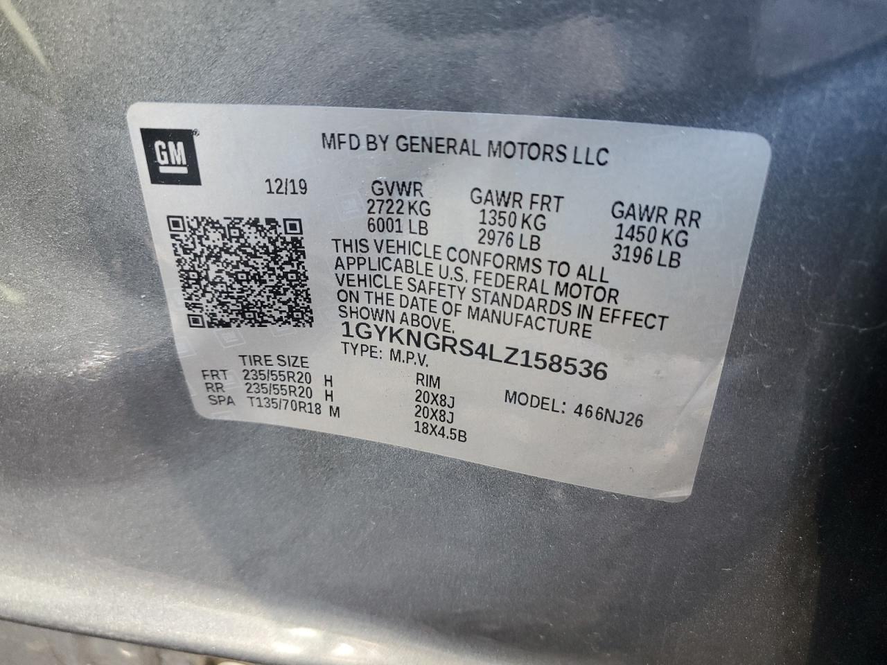 2020 Cadillac Xt5 Sport VIN: 1GYKNGRS4LZ158536 Lot: 82361154
