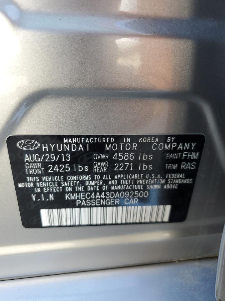 2013 Hyundai Sonata Hybrid VIN: KMHEC4A43DA092500 Lot: 78929624