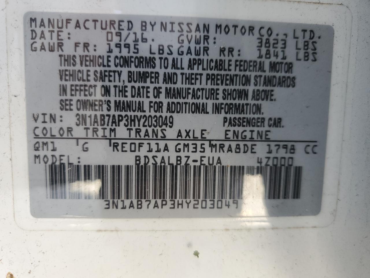 VIN 3N1AB7AP3HY203049 2017 NISSAN SENTRA no.13