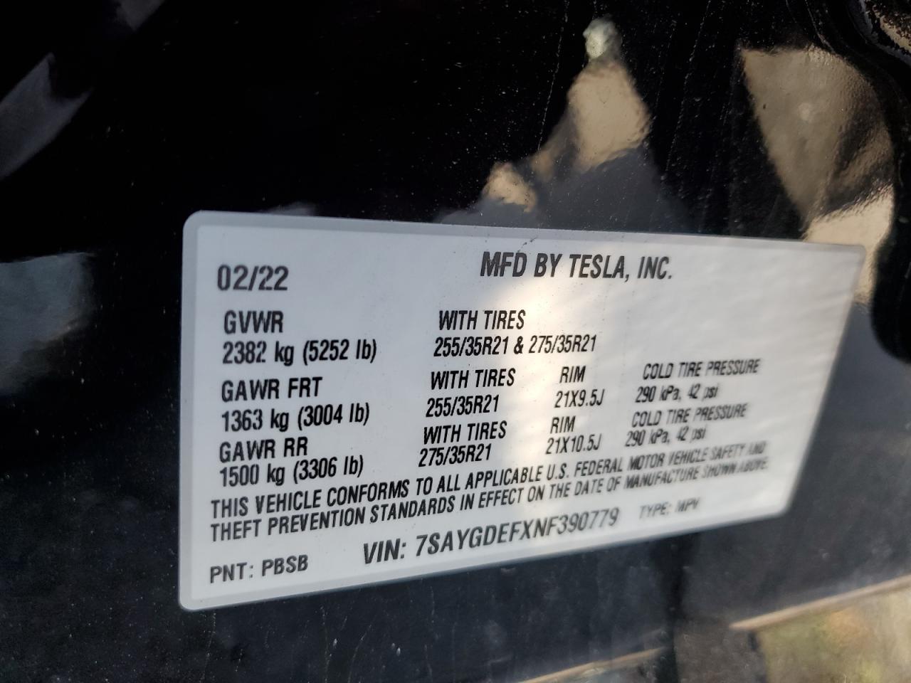 2022 Tesla Model Y VIN: 7SAYGDEFXNF390779 Lot: 80547314