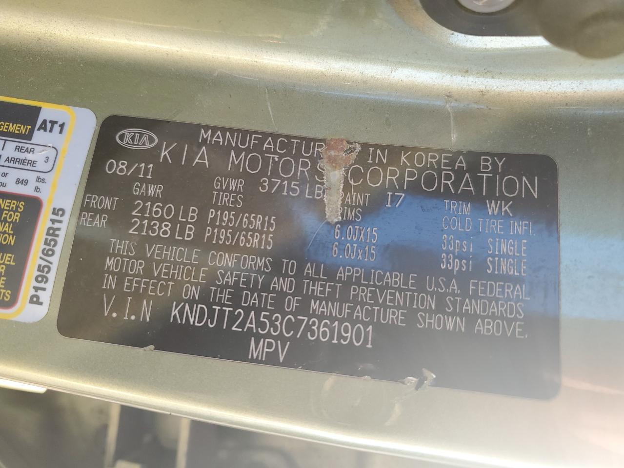 2012 Kia Soul VIN: KNDJT2A53C7361901 Lot: 80292074