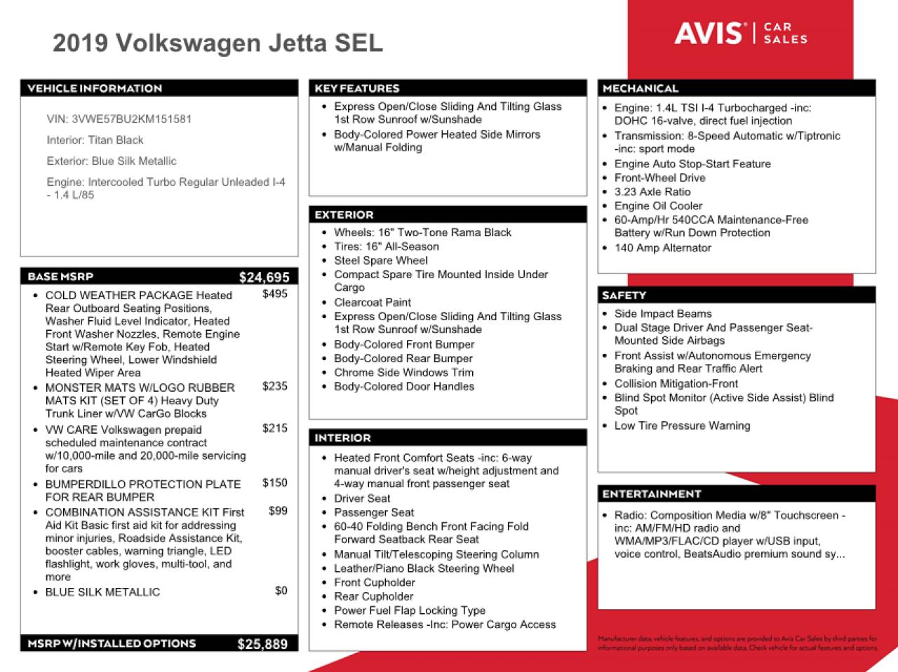 2019 Volkswagen Jetta Sel VIN: 3VWE57BU2KM151581 Lot: 81144944