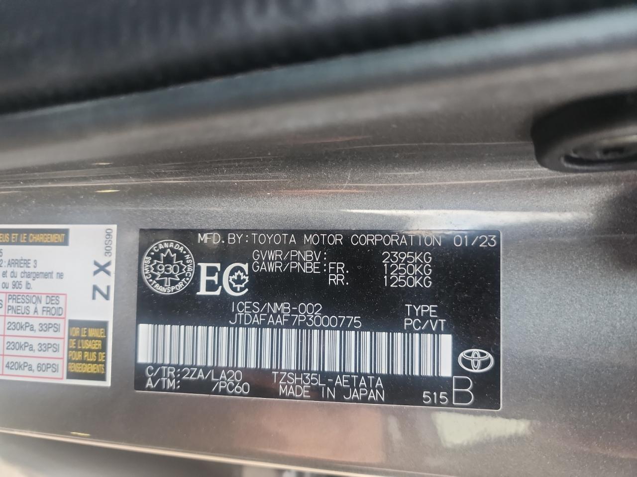 2023 Toyota Crown Platinum VIN: JTDAFAAF7P3000775 Lot: 82864184