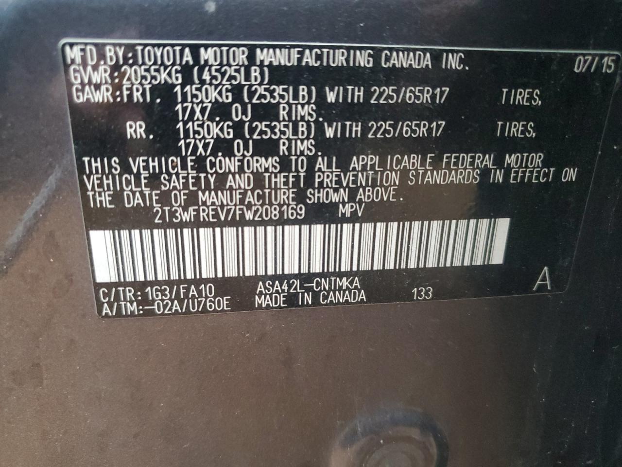 2T3WFREV7FW208169 2015 TOYOTA RAV 4 - Image 13