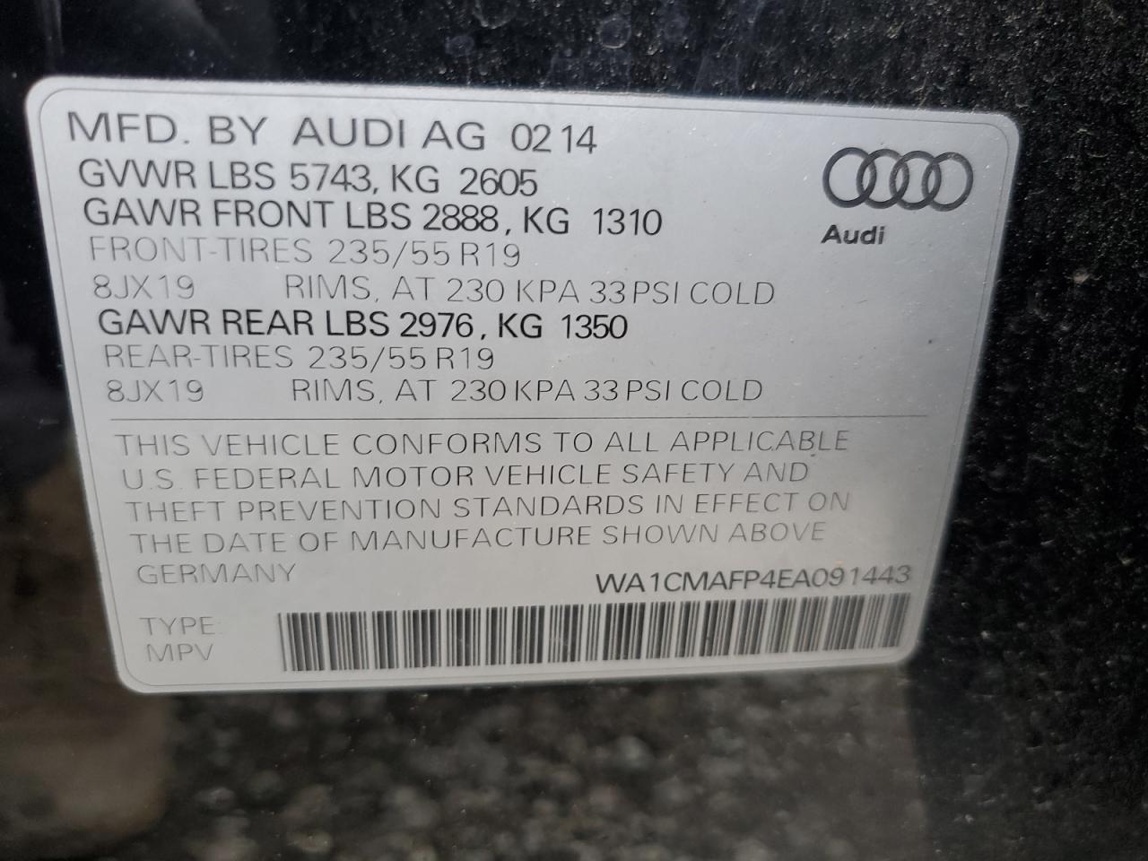 2014 Audi Q5 Tdi Premium Plus VIN: WA1CMAFP4EA091443 Lot: 79533804