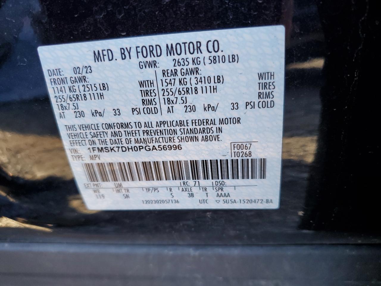 VIN 1FMSK7DH0PGA56996 2023 FORD EXPLORER no.14