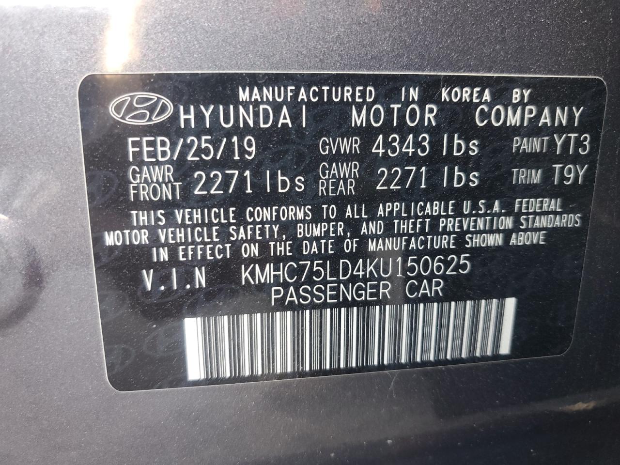 2019 Hyundai Ioniq Limited VIN: KMHC75LD4KU150625 Lot: 79476804