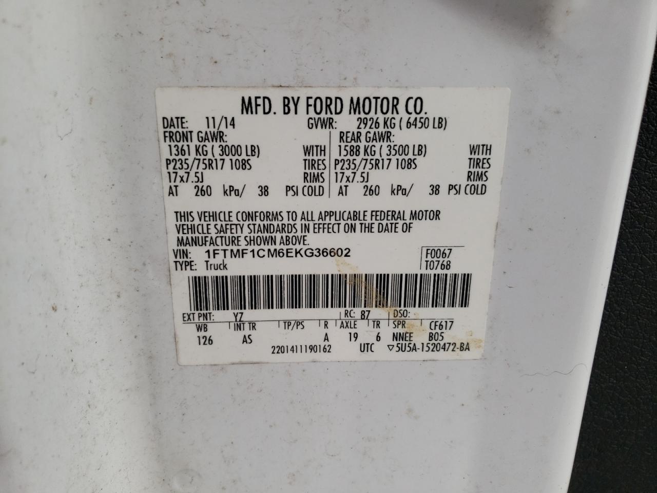 VIN 1FTMF1CM6EKG36602 2014 FORD All Models no.12