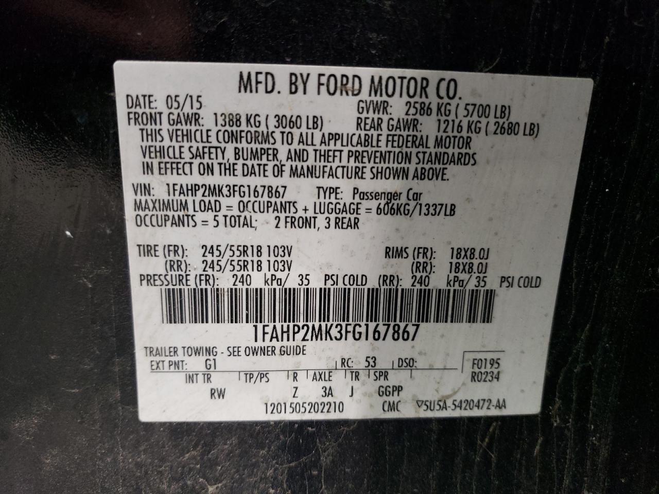 VIN 1FAHP2MK3FG167867 2015 FORD TAURUS no.13