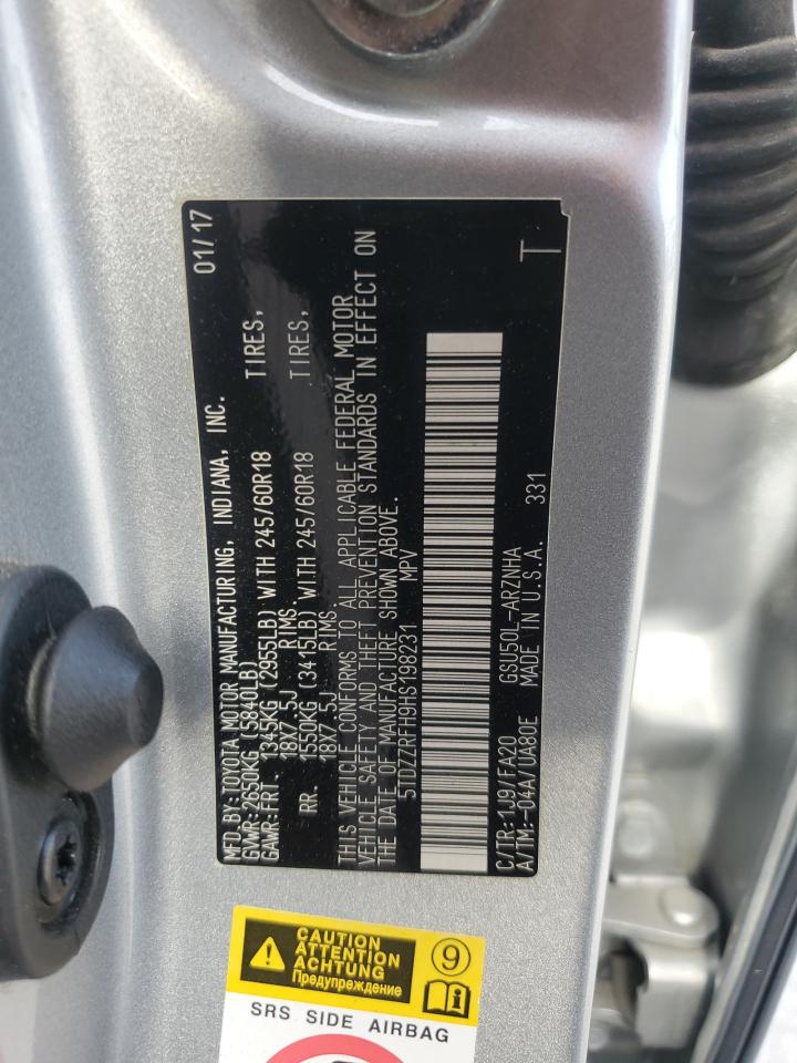 2017 Toyota Highlander Le VIN: 5TDZZRFH9HS198231 Lot: 62016885