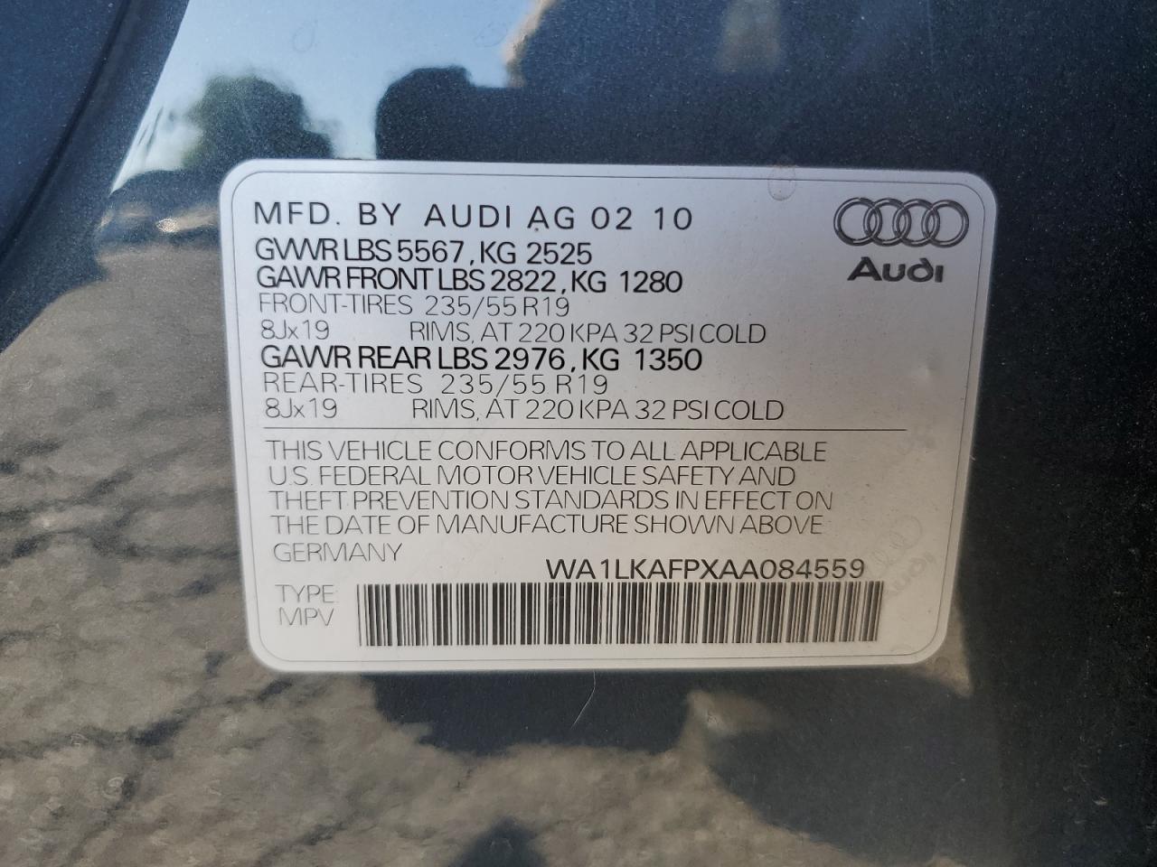 2010 Audi Q5 Premium Plus VIN: WA1LKAFPXAA084559 Lot: 81844454